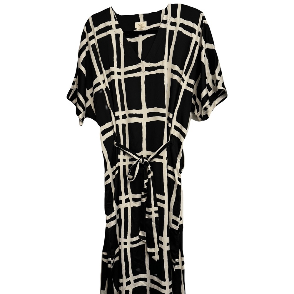 Kate Spade Black/White Belted Long Kaftan Dress
